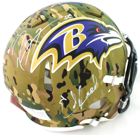 Ed Reed Ray Lewis Signed Baltimore Ravens F/S Camo Speed Authentic Helmet - Beckett W Auth *White Image 1