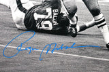Roger Staubach Autographed Cowboys 16x20 FP B&W Scrambling Photo- Beckett W Auth *Blue