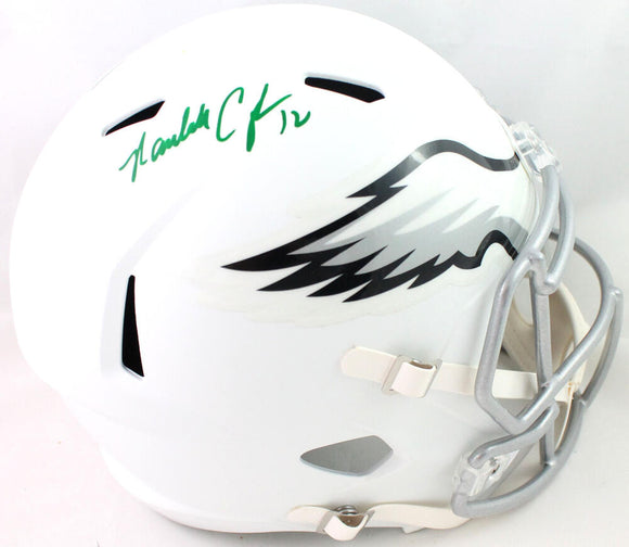 Randall Cunningham Autographed Philadelphia Eagles F/S Flat White Speed Helmet - Beckett W Auth *Green
