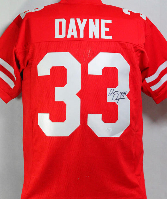 Ron Dayne Autographed Red College Style Jersey w/ HT- JSA W *MR3