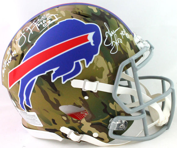 Kelly/Reed/Thomas Autographed Buffalo Bills F/S Camo Authentic Helmet w/HOF - JSA W *White
