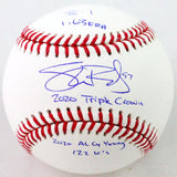 Shane Bieber Autographed Rawlings OML Baseball w/ 4 Insc - Beckett W Holo *Blue Image 1