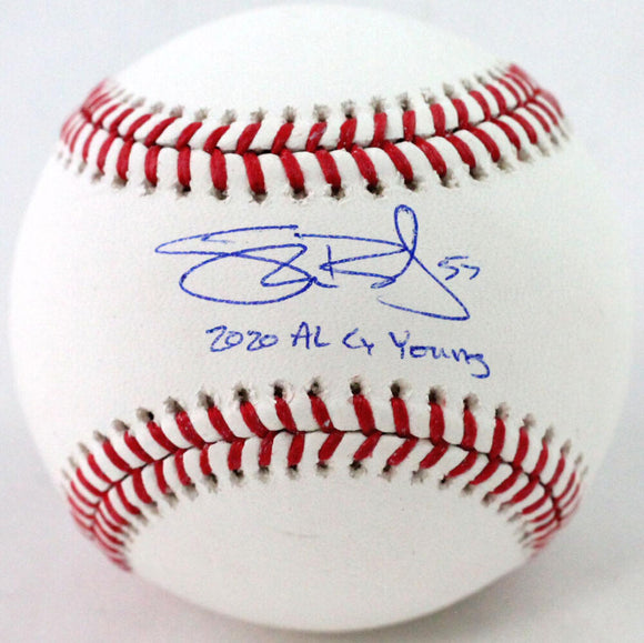 Shane Bieber Autographed Rawlings OML Baseball w/ Insc - Beckett W Auth *Blue