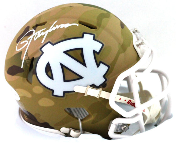 Lawrence Taylor Autographed North Carolina Camo Speed Mini Helmet - Beckett W Auth *White