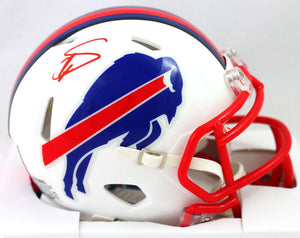 Stefon Diggs Autographed Buffalo Bills Flat White Mini Helmet - Beckett Witness *Red
