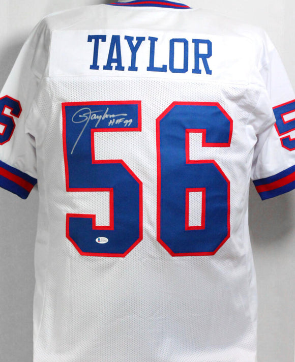 Lawrence Taylor Autographed White Pro Style Jersey w/HOF- Beckett W *Silver *5