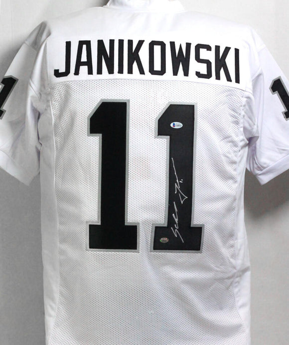 Sebastian Janikowski Autographed White Pro Style Jersey- Beckett Auth *R1 Image 1