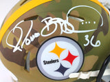 Jerome Bettis Autographed Pittsburgh Steelers Camo Speed Mini Helmet - Beckett W Auth *White