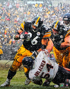 Jerome Bettis Autographed Pittsburgh Steelers 16x20 FP Photo Running Over  Urlacher- Beckett W *Black