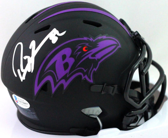 Ray Lewis Autographed Baltimore Ravens Eclipse Mini Helmet- Beckett W *Silver