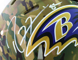 Ray Lewis Autographed Baltimore Ravens Full Size Camo Authentic Helmet - Beckett Witness *White