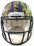 Ray Lewis Autographed Baltimore Ravens Full Size Camo Authentic Helmet - Beckett Witness *White