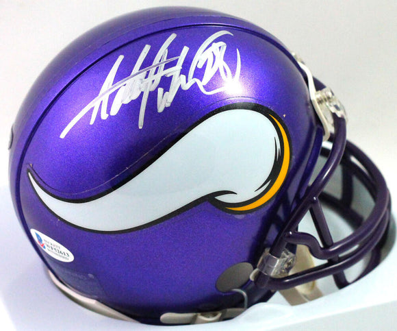 Adrian Peterson Autographed Minnesota Vikings 06-12 TB Mini Helmet - Beckett Witness *Silver