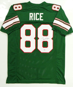 Jerry Rice Autographed Green College Style Jersey - Beckett W Auth