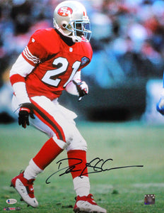 Deion Sanders Autographed SF 49ers 16x20 Backpedaling HM Photo- Beckett W *Black