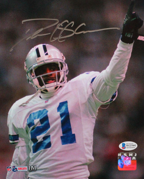 Deion Sanders Autographed Dallas Cowboys 8x10 Pointing HM Photo - Beckett W *Silver