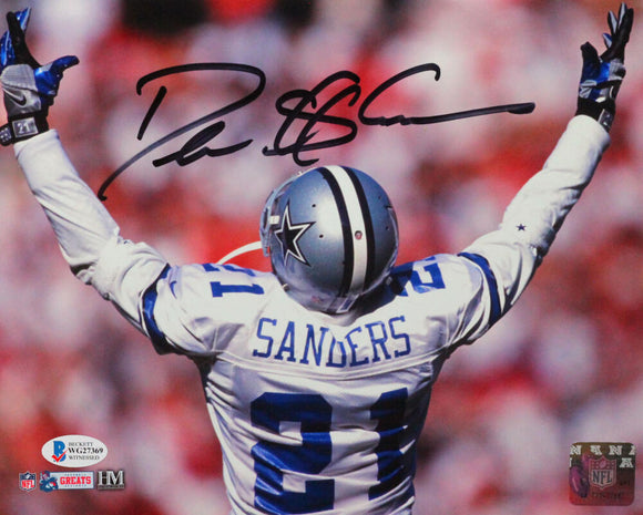 Deion Sanders Autographed Dallas Cowboys 8x10 Arms Up HM Photo - Beckett W *Black