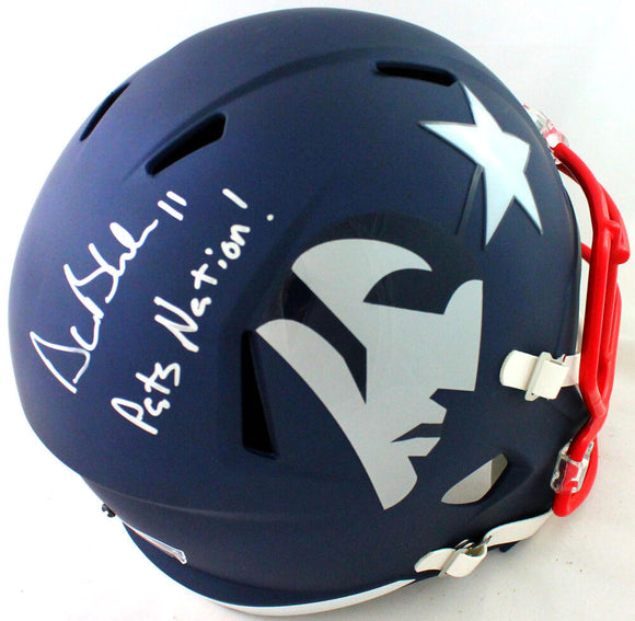 Drew Bledsoe Autographed New England Patriots Full Size AMP Speed Helmet w/ Insc- Beckett *Silver