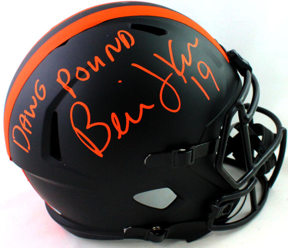 Bernie Kosar Autographed Cleveland Browns Full Size Eclipse Helmet w/ Inscription- Beckett Witness *Orange