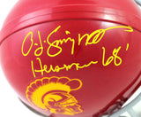 O. J. Simpson Signed USC Trojans Mini Helmet W/ Heisman- JSA W Auth *Yellow