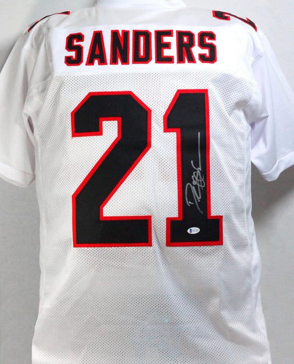 Deion Sanders Autographed TB White Pro Style Jersey - Beckett W Auth *Silver