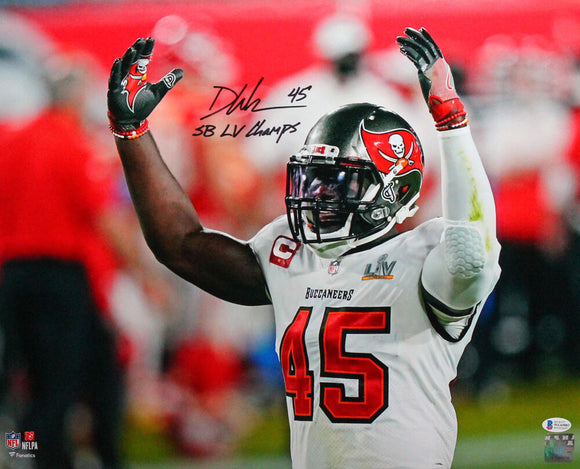 Devin White Signed Buccaneers 16x20 Arms Up Photo W/ Insc-  Beckett W Auth *Black