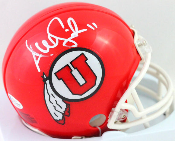 Alex Smith Autographed Utah Utes Riddell Speed Mini Helmet - Beckett W *White