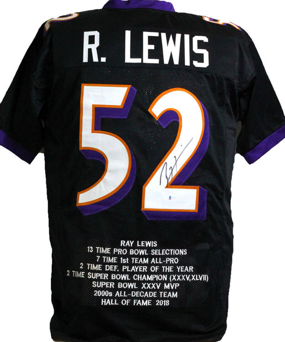 Ray Lewis Autographed White Pro Style STAT2 Jersey - Beckett W Auth *2