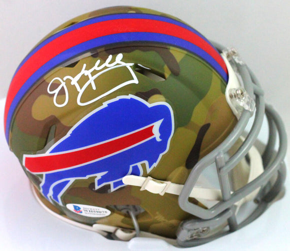 Jim Kelly Autographed Buffalo Bills Camo Mini Helmet- Beckett W *White