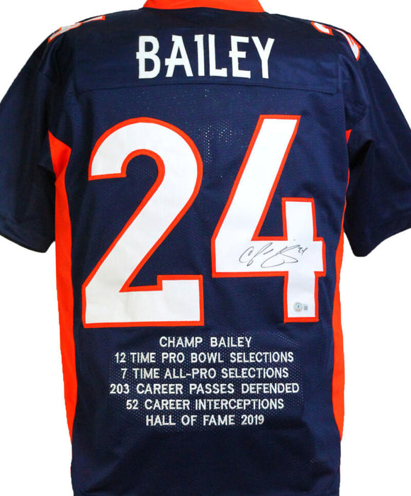 Champ Bailey Autographed Blue Pro Style STAT Jersey-Beckett W Hologram *Black Image 1