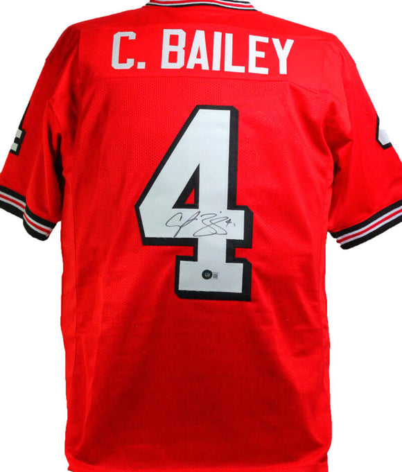 Champ Bailey Autographed Red College Style Jersey- Beckett W *Black