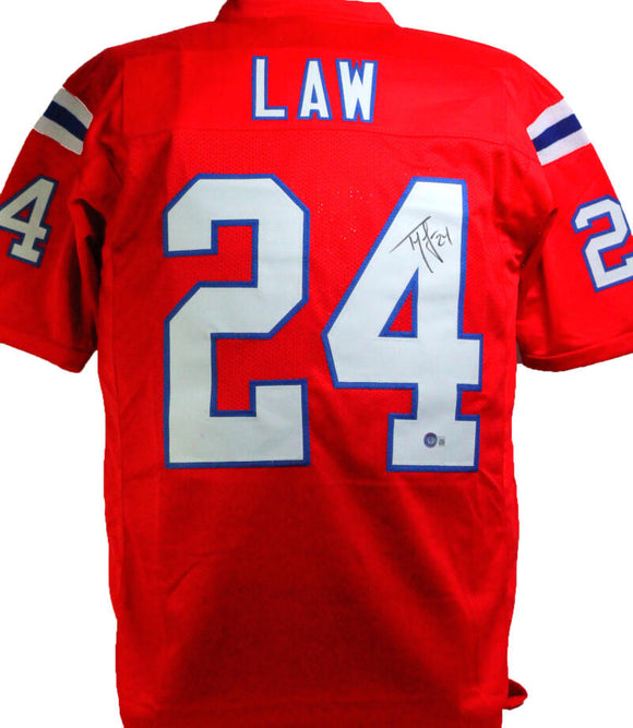 Ty Law Autographed Red Pro Style Jersey-Beckett W Hologram*Black Image 1