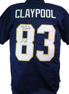 Chase Claypool Autographed Navy College Style Jersey w/ PLACT- Beckett W *Black