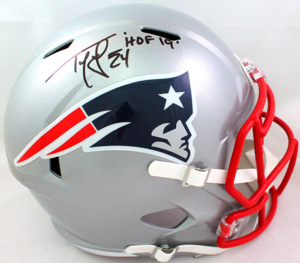 Ty Law Autographed New England Patriots Flat White Mini Helmet HOF