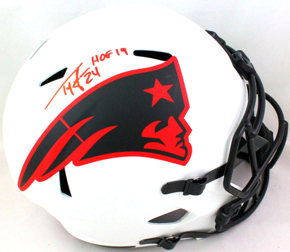Ty Law Autographed NE Patriots Lunar Speed Full Size Helmet HOF- Beckett W *Red