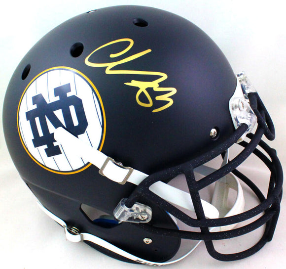 Chase Claypool Signed Notre Dame Blue Alternate Authentic FS Helmet-Beckett W *Gold