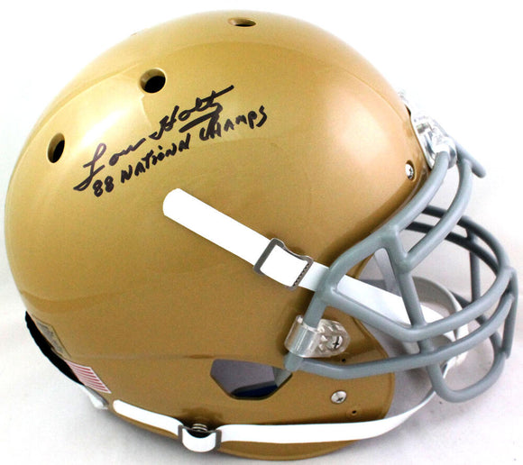 Lou Holtz Autographed Notre Dame Schutt F/S Authentic Helmet w/ Insc- Beckett W *Black Image 1