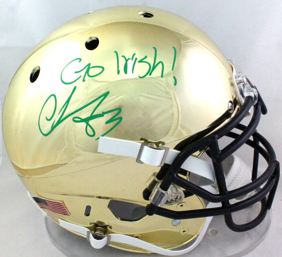 Chase Claypool Signed Notre Dame Authentic Chrome Helmet w/ Insc-Beckett W*Green