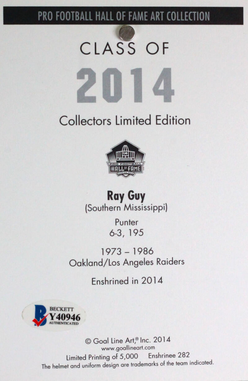 Ray Guy Autographed Las Vegas Raiders Goal Line Art Card w/ HOF- Becke –  The Jersey Source