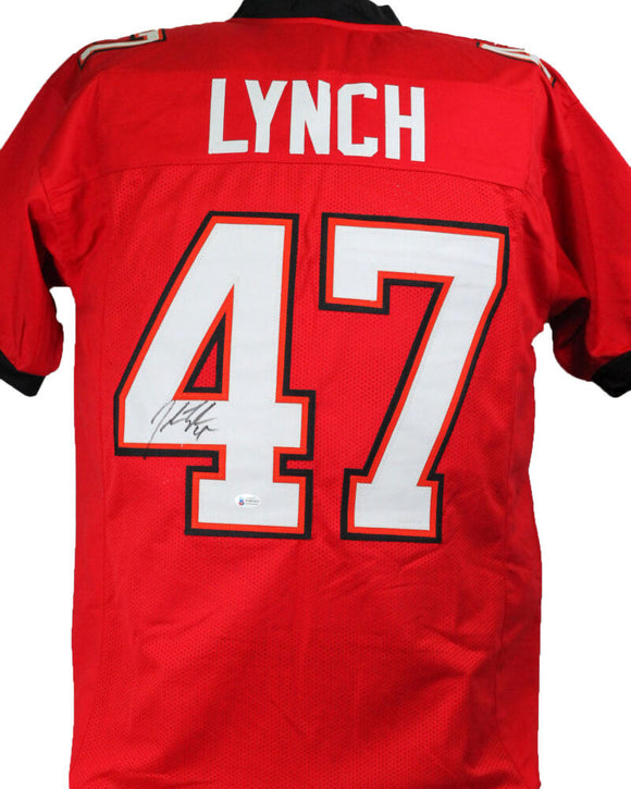 John Lynch Autographed Red SB Style Jersey- Beckett W *Black