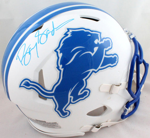 Barry Sanders Autographed Detroit Lions F/S Flat White Authentic Helmet-Beckett *Blue