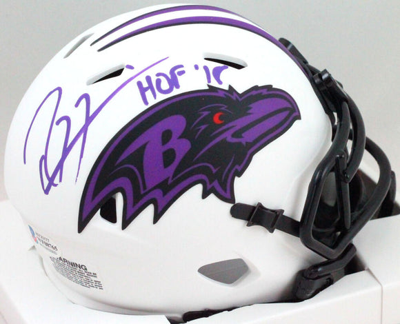Ray Lewis Autographed Baltimore Ravens  Lunar Mini Helmet w/ HOF- Beckett W *Purple