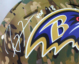 Ray Lewis Autographed Baltimore Ravens Full Size Camo Authentic Helmet w/HOF- Beckett W *White