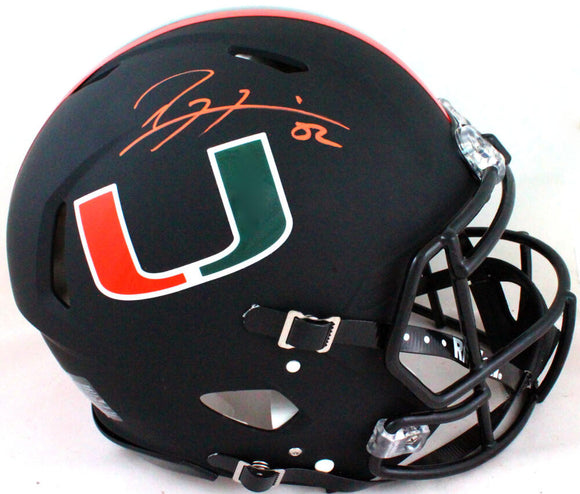 Ray Lewis Autographed Miami Hurricanes Black Night Authentic F/S Helmet- Beckett W *Orange