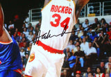 Hakeem Olajuwon Houston Autographed 16x20 PF Fade Away Jumper Photo v. Knicks- Beckett Auth