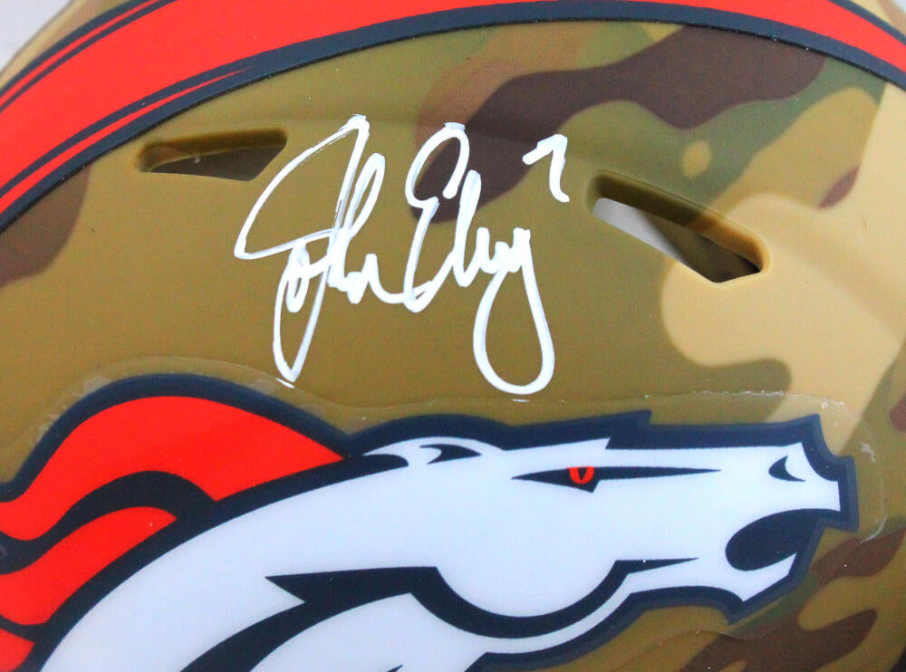 John Elway Autographed Denver Broncos Camo Mini Helmet- Beckett W Hologram  *W