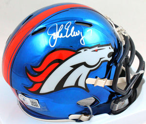 John Elway Autographed Denver Broncos Chrome Mini Helmet- Beckett