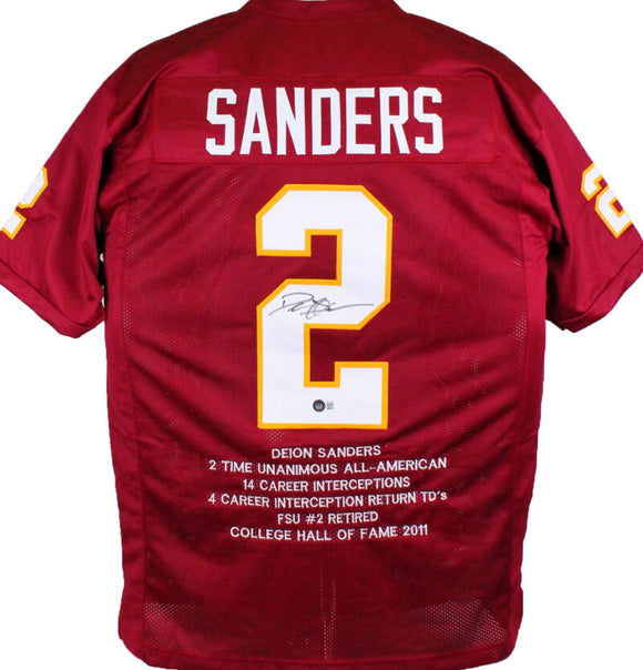 Deion Sanders Signed White College Style Jersey w/ Flag Numbers - Beckett W Auth