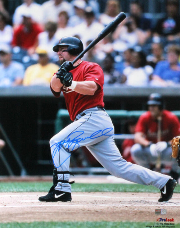 Jeff Bagwell Autographed Astros 16x20 Red Jersey Swing Photo- Tristar Auth *Blue