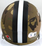 Nick Chubb Autographed Cleveland Browns Camo Speed Mini Helmet- Beckett *White